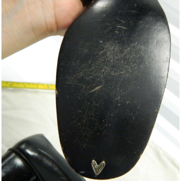 Hermès Paris Vintage Black Leather & Suede Block Heel Loafers Gold "H" Hardware - Picture 12 of 16